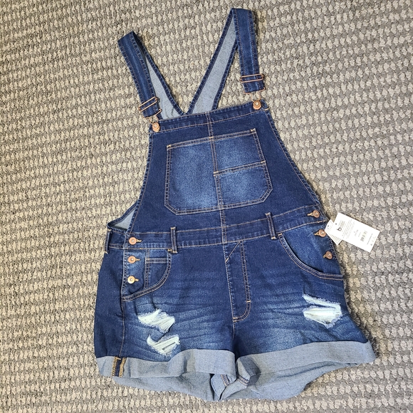 No Boundaries Distressed Blue‎ Overalls large 11-13 - Picture 2 of 10
